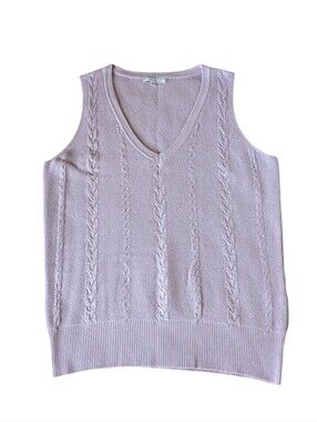 Vila Milano Pink V-Neck Sweater Tank Top Vest Ribbed Medium Academic Preppy